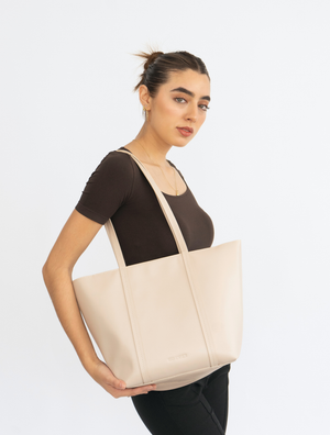 TOTE BAG REGULAR - MARFIL CUERO LISO